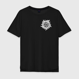 Мужская футболка хлопок Oversize с принтом Supernatural Pentagram в Петрозаводске, 100% хлопок | свободный крой, круглый ворот, “спинка” длиннее передней части | supernatural | vdzabma | сверхъестественное