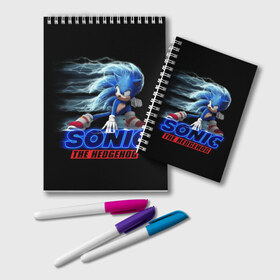 Блокнот с принтом Sonic в Петрозаводске, 100% бумага | 48 листов, плотность листов — 60 г/м2, плотность картонной обложки — 250 г/м2. Листы скреплены удобной пружинной спиралью. Цвет линий — светло-серый
 | Тематика изображения на принте: sonic | sonic 2020 | ежик | кино | мультфильм | соник 2020 | соник фильм