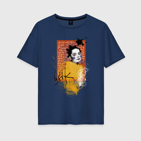 Женская футболка хлопок Oversize с принтом Bjork в Петрозаводске, 100% хлопок | свободный крой, круглый ворот, спущенный рукав, длина до линии бедер
 | bjork | homogenic | music | pitchfork | utopia | vulnicura | бьорк | музыка