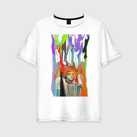 Женская футболка хлопок Oversize с принтом Bjork в Петрозаводске, 100% хлопок | свободный крой, круглый ворот, спущенный рукав, длина до линии бедер
 | bjork | homogenic | music | pitchfork | utopia | vulnicura | бьорк