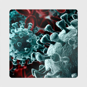 Магнит виниловый Квадрат с принтом Коронавирус в Петрозаводске, полимерный материал с магнитным слоем | размер 9*9 см, закругленные углы | Тематика изображения на принте: 2019   ncov | coronaviridae | coronavirus | covid | covid 19 | ncov | sars | virus | арт | биологическая опасность | болезнь | вирус | знак | карантин | корона | коронавирус | короновирус | мем | нков | нсов | пандемия | прикол | символ