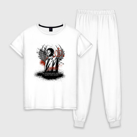 Женская пижама хлопок с принтом Castiel в Петрозаводске, 100% хлопок | брюки и футболка прямого кроя, без карманов, на брюках мягкая резинка на поясе и по низу штанин | castiel | supernatural | vdzabma | кастиэль | сверхъестественное