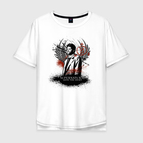 Мужская футболка хлопок Oversize с принтом Castiel в Петрозаводске, 100% хлопок | свободный крой, круглый ворот, “спинка” длиннее передней части | castiel | supernatural | vdzabma | кастиэль | сверхъестественное