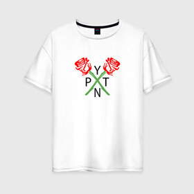 Женская футболка хлопок Oversize с принтом PAYTON MOORMEIER (НА СПИНЕ) в Петрозаводске, 100% хлопок | свободный крой, круглый ворот, спущенный рукав, длина до линии бедер
 | flower | payton moormeier | roses | tiktok | блогер | пейтон | пейтон моормиер | розы | тикток | тиктокер | цветы | ютубер