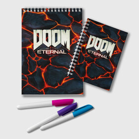 Блокнот с принтом DOOM ETERNAL в Петрозаводске, 100% бумага | 48 листов, плотность листов — 60 г/м2, плотность картонной обложки — 250 г/м2. Листы скреплены удобной пружинной спиралью. Цвет линий — светло-серый
 | doom | doom eternal | game | дум | игра