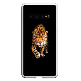 Чехол для Samsung Galaxy S10 с принтом Ягуар в Петрозаводске, Силикон | Область печати: задняя сторона чехла, без боковых панелей | animal | art | black | cat | hunter | jaguar | leopard | арт | гепард | голова | животное | животные | зверь | клыки | кот | кошка | леопард | охотник | темнота | хищник | ягуар