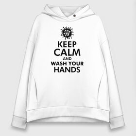 Женское худи Oversize хлопок с принтом Keep calm and wash your hands в Петрозаводске, френч-терри — 70% хлопок, 30% полиэстер. Мягкий теплый начес внутри —100% хлопок | боковые карманы, эластичные манжеты и нижняя кромка, капюшон на магнитной кнопке | 2019   ncov | coronavirus | covid | covid 19 | ncov | virus | арт | биологическая опасность | болезнь | вирус | знак | карантин | корона | коронавирус | короновирус | мем | мой руки | оставайся дома | пандемия | помой руки