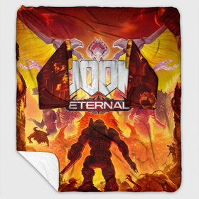 Плед с рукавами с принтом DOOM Eternal в Петрозаводске, 100% полиэстер | Закругленные углы, все края обработаны. Ткань не мнется и не растягивается. Размер 170*145 | Тематика изображения на принте: doom eternal | esport | game | дорога в ад | дум | дум энтернал | игра | кибердемон | киберспорт | тир