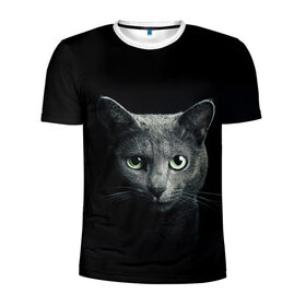 Мужская футболка 3D спортивная с принтом Кот в Петрозаводске, 100% полиэстер с улучшенными характеристиками | приталенный силуэт, круглая горловина, широкие плечи, сужается к линии бедра | animal | animals | beast | black | cat | kitten | британец | британка | животное | животные | зверек | зверь | кот | котейка | котенок | котики | котэ | кошка | кошки | черная