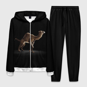 Мужской костюм 3D с принтом Гибрид в Петрозаводске, 100% полиэстер | Манжеты и пояс оформлены тканевой резинкой, двухслойный капюшон со шнурком для регулировки, карманы спереди | animal | beast | black | camel | cheetah | hybrid | leopard | верблюд | гепард | гибрид | животное | зверь | леопард | черный