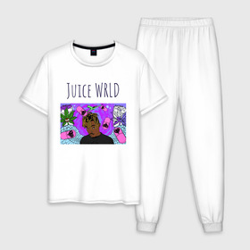 Мужская пижама хлопок с принтом Juice WRLD в Петрозаводске, 100% хлопок | брюки и футболка прямого кроя, без карманов, на брюках мягкая резинка на поясе и по низу штанин
 | 