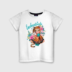 Детская футболка хлопок с принтом Тензи Тигра и Тигре в Петрозаводске, 100% хлопок | круглый вырез горловины, полуприлегающий силуэт, длина до линии бедер | enchantimals | детское | для девочек | зверюшки | игрушки | куклы | энчантималс