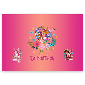 Поздравительная открытка с принтом Enchantimals в Петрозаводске, 100% бумага | плотность бумаги 280 г/м2, матовая, на обратной стороне линовка и место для марки
 | enchantimals | детское | для девочек | зверюшки | игрушки | куклы | энчантималс