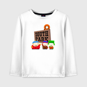 Детский лонгслив хлопок с принтом South Park - персонажи с логотипом в Петрозаводске, 100% хлопок | круглый вырез горловины, полуприлегающий силуэт, длина до линии бедер | park | south | south park | картман | кени | они убили кени | парк | сволочи | южный | южный парк