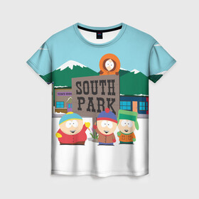 Женская футболка 3D с принтом ЮЖНЫЙ ПАРК | SOUTH PARK (Z) в Петрозаводске, 100% полиэфир ( синтетическое хлопкоподобное полотно) | прямой крой, круглый вырез горловины, длина до линии бедер | kenny | south park | кенни | мультфильмы | южный парк