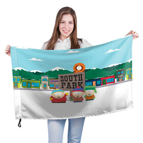 Флаг 3D с принтом ЮЖНЫЙ ПАРК | SOUTH PARK (Z) в Петрозаводске, 100% полиэстер | плотность ткани — 95 г/м2, размер — 67 х 109 см. Принт наносится с одной стороны | Тематика изображения на принте: kenny | south park | кенни | мультфильмы | южный парк