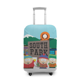 Чехол для чемодана 3D с принтом ЮЖНЫЙ ПАРК | SOUTH PARK (Z) в Петрозаводске, 86% полиэфир, 14% спандекс | двустороннее нанесение принта, прорези для ручек и колес | kenny | south park | кенни | мультфильмы | южный парк