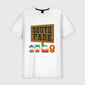 Мужская футболка хлопок Slim с принтом South Park в Петрозаводске, 92% хлопок, 8% лайкра | приталенный силуэт, круглый вырез ворота, длина до линии бедра, короткий рукав | south park | американская культура | американский мультсериал | колорадо | пародия | саус парк | саут парк | черный юмор | четыре мальчика | шоу | южный парк