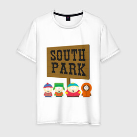 Мужская футболка хлопок с принтом South Park. в Петрозаводске, 100% хлопок | прямой крой, круглый вырез горловины, длина до линии бедер, слегка спущенное плечо. | south park | американская культура | американский мультсериал | колорадо | пародия | саус парк | саут парк | черный юмор | четыре мальчика | шоу | южный парк