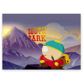 Поздравительная открытка с принтом South Park Картмен в Петрозаводске, 100% бумага | плотность бумаги 280 г/м2, матовая, на обратной стороне линовка и место для марки
 | south park | баттерс | кайл | картмен | кени | кеннет | кенни | мультик | саус парк | стэнли | эрик | южный парк