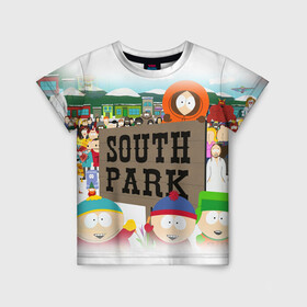 Детская футболка 3D с принтом ЮЖНЫЙ ПАРК в Петрозаводске, 100% гипоаллергенный полиэфир | прямой крой, круглый вырез горловины, длина до линии бедер, чуть спущенное плечо, ткань немного тянется | Тематика изображения на принте: kenny | south park | кенни | мультфильмы | саус парк | южный парк