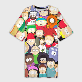 Платье-футболка 3D с принтом South Park персонажи в Петрозаводске,  |  | park | south | south park | брофловски | герои | кайл | картман | кени | марж | они убили кени | парк | персонажи | ренди | рэнди | сволочи | стен | стэнн | южный | южный парк