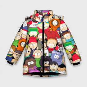 Зимняя куртка для девочек 3D с принтом South Park персонажи в Петрозаводске, ткань верха — 100% полиэстер; подклад — 100% полиэстер, утеплитель — 100% полиэстер. | длина ниже бедра, удлиненная спинка, воротник стойка и отстегивающийся капюшон. Есть боковые карманы с листочкой на кнопках, утяжки по низу изделия и внутренний карман на молнии. 

Предусмотрены светоотражающий принт на спинке, радужный светоотражающий элемент на пуллере молнии и на резинке для утяжки. | park | south | south park | брофловски | герои | кайл | картман | кени | марж | они убили кени | парк | персонажи | ренди | рэнди | сволочи | стен | стэнн | южный | южный парк