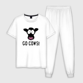Мужская пижама хлопок с принтом South Park Go Cows! в Петрозаводске, 100% хлопок | брюки и футболка прямого кроя, без карманов, на брюках мягкая резинка на поясе и по низу штанин
 | 
