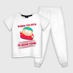 Детская пижама хлопок с принтом Cartman - Screw You Guys в Петрозаводске, 100% хлопок |  брюки и футболка прямого кроя, без карманов, на брюках мягкая резинка на поясе и по низу штанин
 | 