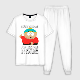 Мужская пижама хлопок с принтом Cartman - Screw You Guys в Петрозаводске, 100% хлопок | брюки и футболка прямого кроя, без карманов, на брюках мягкая резинка на поясе и по низу штанин
 | Тематика изображения на принте: 