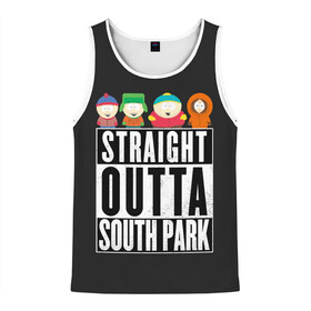 Мужская майка 3D с принтом South Park в Петрозаводске, 100% полиэстер | круглая горловина, приталенный силуэт, длина до линии бедра. Пройма и горловина окантованы тонкой бейкой | Тематика изображения на принте: cartman | kenny | park | south | southpark | картман | кенни | мульт | мультик | парк | персонаж | персонажи | сериал | южный
