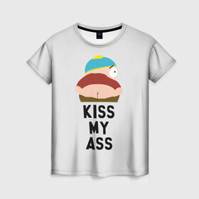 Женская футболка 3D с принтом Kiss My Ass в Петрозаводске, 100% полиэфир ( синтетическое хлопкоподобное полотно) | прямой крой, круглый вырез горловины, длина до линии бедер | cartman | kenny | park | south | southpark | картман | кенни | мульт | мультик | парк | персонаж | персонажи | сериал | южный