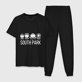 Мужская пижама хлопок с принтом South Park в Петрозаводске, 100% хлопок | брюки и футболка прямого кроя, без карманов, на брюках мягкая резинка на поясе и по низу штанин
 | Тематика изображения на принте: cartman | kartman | kenny | park | south | брофловски | кайл | картинка | картман | кенни | маккормик | марш | парк | саус | сауспарк | стэн | стэнли | эрик | южный