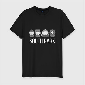 Мужская футболка хлопок Slim с принтом South Park в Петрозаводске, 92% хлопок, 8% лайкра | приталенный силуэт, круглый вырез ворота, длина до линии бедра, короткий рукав | cartman | kartman | kenny | park | south | брофловски | кайл | картинка | картман | кенни | маккормик | марш | парк | саус | сауспарк | стэн | стэнли | эрик | южный