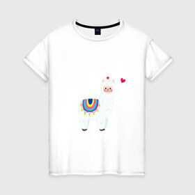 Женская футболка хлопок с принтом Альпака-медсестра) в Петрозаводске, 100% хлопок | прямой крой, круглый вырез горловины, длина до линии бедер, слегка спущенное плечо | альпака | лама | медсестра
