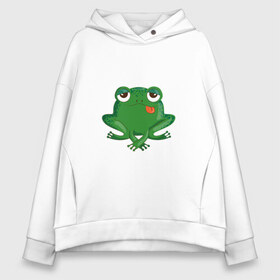 Женское худи Oversize хлопок с принтом Who let the frogs out? в Петрозаводске, френч-терри — 70% хлопок, 30% полиэстер. Мягкий теплый начес внутри —100% хлопок | боковые карманы, эластичные манжеты и нижняя кромка, капюшон на магнитной кнопке | жаба | лягушка