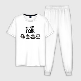 Мужская пижама хлопок с принтом South park в Петрозаводске, 100% хлопок | брюки и футболка прямого кроя, без карманов, на брюках мягкая резинка на поясе и по низу штанин
 | кайл брофловски | кенни маккормик | стэн марш | эрик картман