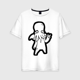 Женская футболка хлопок Oversize с принтом Ктулху в Петрозаводске, 100% хлопок | свободный крой, круглый ворот, спущенный рукав, длина до линии бедер
 | ктулху | лавкрафт | монстр | некрономикон | ужас | фэнтези | чудовище