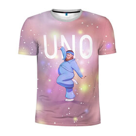 Мужская футболка 3D спортивная с принтом UNO (Little Big) в Петрозаводске, 100% полиэстер с улучшенными характеристиками | приталенный силуэт, круглая горловина, широкие плечи, сужается к линии бедра | eurovision 2020 | little big | uno | вог | евровидение | литтл биг | пухляш | танец | уно | юно