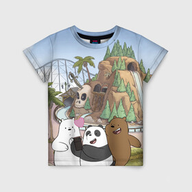 Детская футболка 3D с принтом Вся правда о медведях. Селфи в Петрозаводске, 100% гипоаллергенный полиэфир | прямой крой, круглый вырез горловины, длина до линии бедер, чуть спущенное плечо, ткань немного тянется | grizzly | ice bear | panda | the three bare bears | vdzajul | we bare bears | белый | вся правда о медведях | гризли | панда | правда