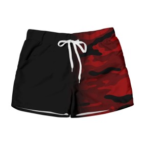 Женские шорты 3D с принтом RED BLACK MILITARY CAMO в Петрозаводске, 100% полиэстер | прямой крой, два кармана без застежек по бокам. Мягкая трикотажная резинка на поясе, внутри которой широкие завязки. Длина до середины бедра | abstract | camo | geometry | geometry stripes | military | texture | абстракция | армейские | армия | геометрические полосы | геометрия | камуфляж | красный камуфляж | милитари | текстура