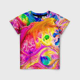 Детская футболка 3D с принтом TIE DYE в Петрозаводске, 100% гипоаллергенный полиэфир | прямой крой, круглый вырез горловины, длина до линии бедер, чуть спущенное плечо, ткань немного тянется | Тематика изображения на принте: abstraction | geometry | hexagon | neon | paints | stripes | texture | tie dye | triangle | абстракция | брызги | геометрия | краски | неон | неоновый | соты | тай дай | текстура