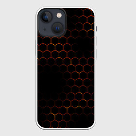 Чехол для iPhone 13 mini с принтом ОГНЕННЫЕ СОТЫ | FIRE COMBS в Петрозаводске,  |  | abstraction | geometry | hexagon | neon | paints | stripes | texture | triangle | абстракция | брызги | геометрия | краски | неон | неоновый | соты | текстура