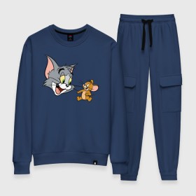 Женский костюм хлопок с принтом Tom&Jerry в Петрозаводске, 100% хлопок | на свитшоте круглая горловина, мягкая резинка по низу. Брюки заужены к низу, на них два вида карманов: два 