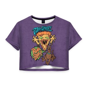 Женская футболка Crop-top 3D с принтом Pizza Ghost ! в Петрозаводске, 100% полиэстер | круглая горловина, длина футболки до линии талии, рукава с отворотами | ruh roh | scooby doo | vdosadir | пицца | скуберт фон дуенхеймер | скуби ду | уильям ханна