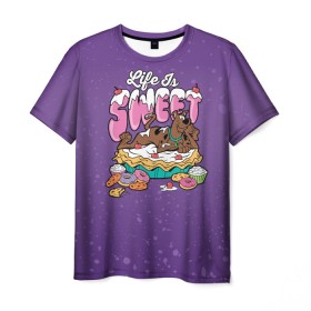 Мужская футболка 3D с принтом Life is Sweet в Петрозаводске, 100% полиэфир | прямой крой, круглый вырез горловины, длина до линии бедер | scooby doo | vdosadir | скуберт фон дуенхеймер | скуби ду | сладости | уильям ханна