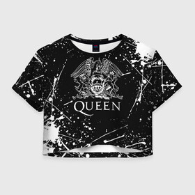 Женская футболка Crop-top 3D с принтом QUEEN  в Петрозаводске, 100% полиэстер | круглая горловина, длина футболки до линии талии, рукава с отворотами | queen | rock | we will rock you | брайан мэи | группа queen | группа квин | джон дикон | квин | королева | король | роджер тейлор | рок | фредди меркьюри