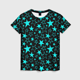 Женская футболка 3D с принтом Звёздочки в Петрозаводске, 100% полиэфир ( синтетическое хлопкоподобное полотно) | прямой крой, круглый вырез горловины, длина до линии бедер | converse | star | stars | без принта | без рисунка | без шва | бесшовная | голубая | детская | звездочки | звезды | конверс | маска | маска без рисунка | модная | текстуры | тренд | тренды