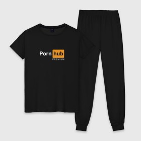 Женская пижама хлопок с принтом PornHub premium в Петрозаводске, 100% хлопок | брюки и футболка прямого кроя, без карманов, на брюках мягкая резинка на поясе и по низу штанин | premium | бесплатный прем | прем | премиальная | премиум | премиумная