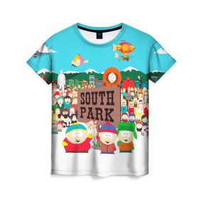 Женская футболка 3D с принтом South Park в Петрозаводске, 100% полиэфир ( синтетическое хлопкоподобное полотно) | прямой крой, круглый вырез горловины, длина до линии бедер | south park | sp | батерс | баттерс | гарисон | енот | кайл  брофловски | картман | кеннет | кенни | маки | макки | маккормик | марш | мистер | мистереон | мультфильм | полотенчик | ренди | саус парк | сауспарк